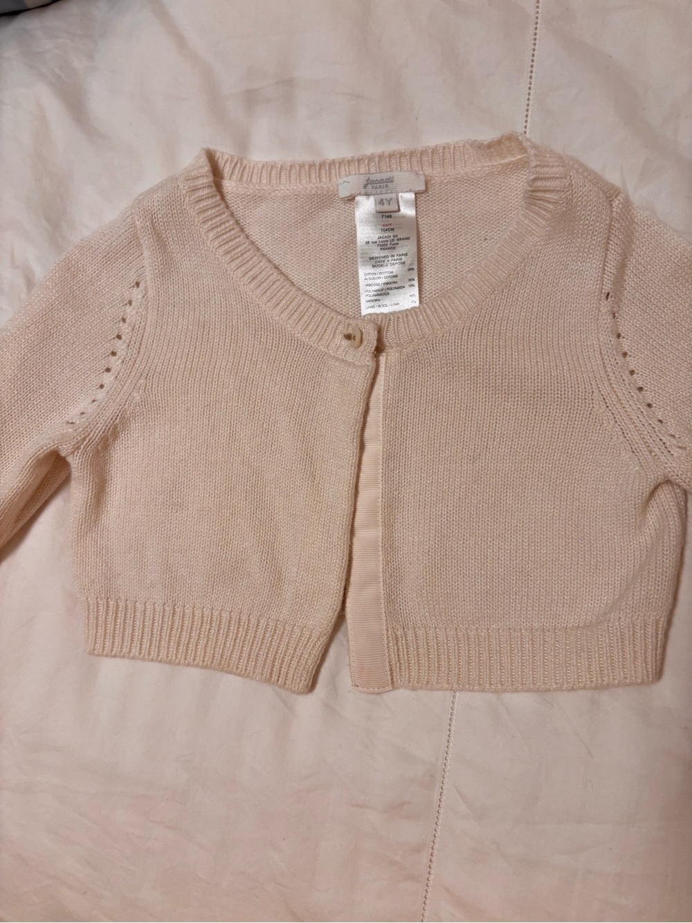 Jacadi size 4 Cream Cropped Knit Cardigan for Girls